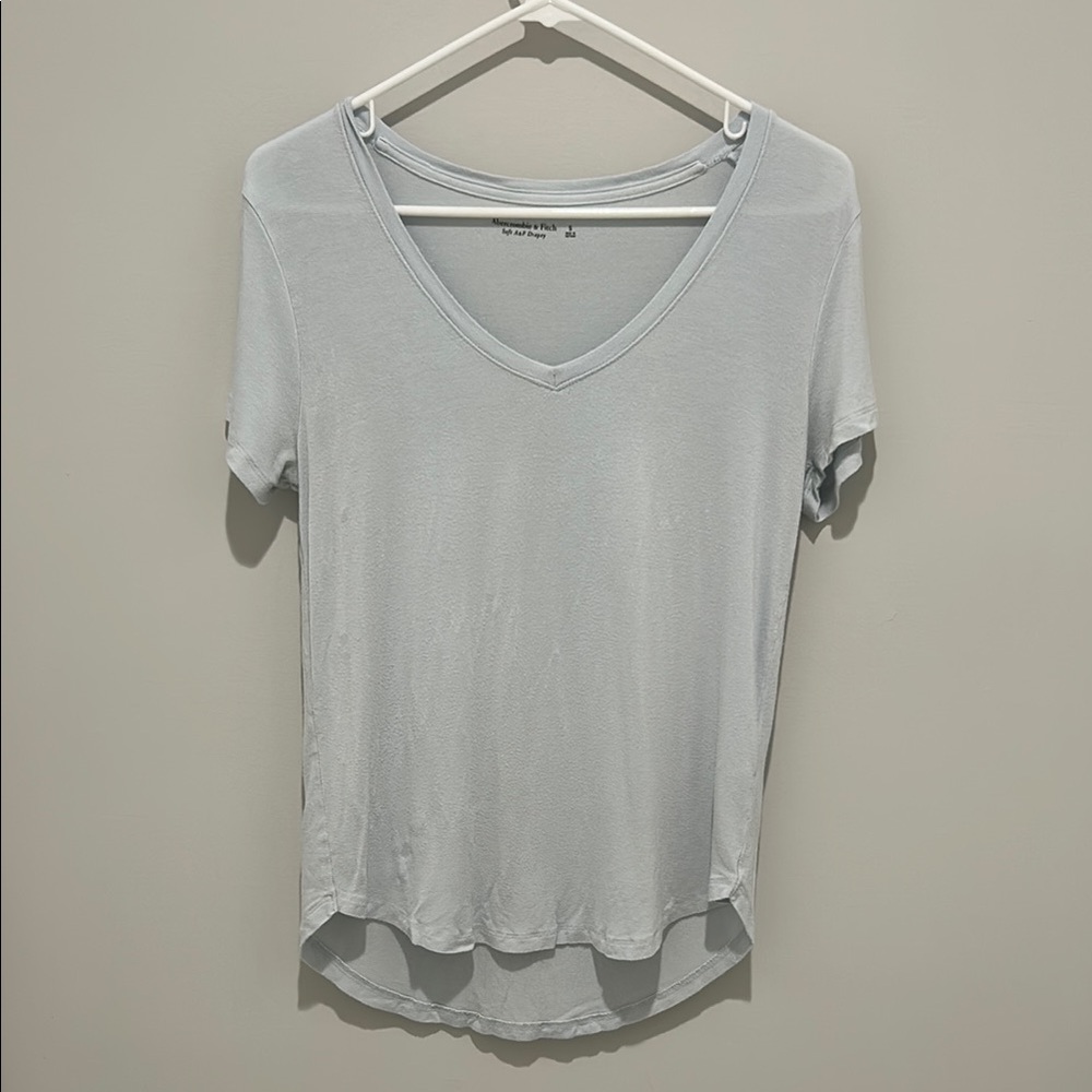 Abercrombie Women's Light Blue V-Neck Top | Soft A&F Drapey
